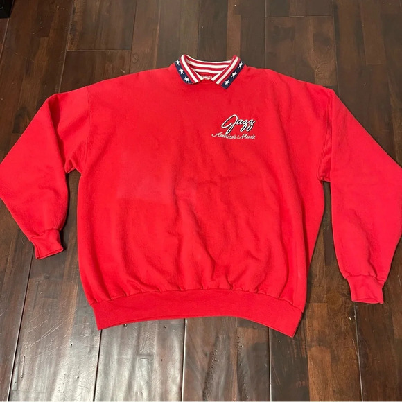 Hanes Other - Vintage Jazz American Music Collared Crewneck Red American Flag Hanes Adult 2XL
